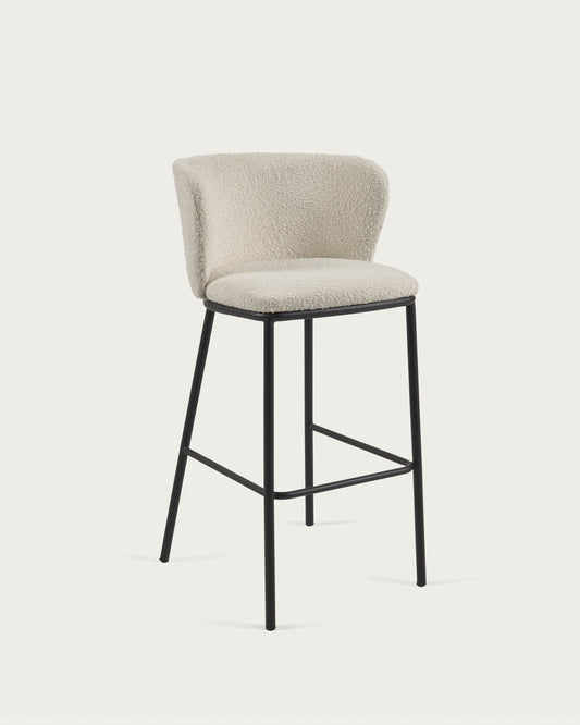 Ciselia stool with white bouclé and black steel legs height 75 cm FSC Mix Credit