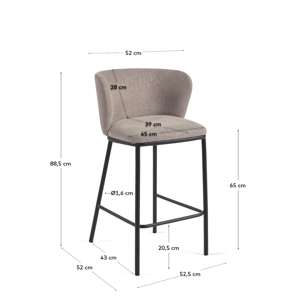Ciselia stool in brown chenille with steel legs in black, 65 cm height FSC Mix Credit