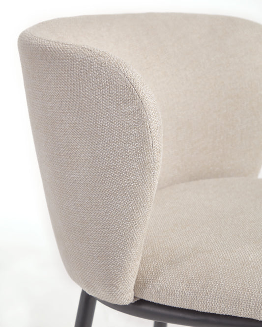 Ciselia stool in beige chenille with steel legs in black 65 cm height FSC Mix Credit