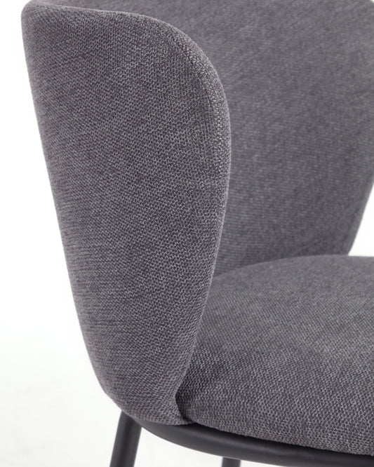 Ciselia stool in dark grey chenille with steel legs in black 65 cm height FSC Mix Credit