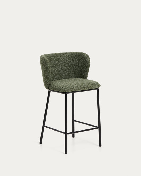Ciselia dark green thick chenille stool with black finish steel legs FSC Mix Credit 65cm