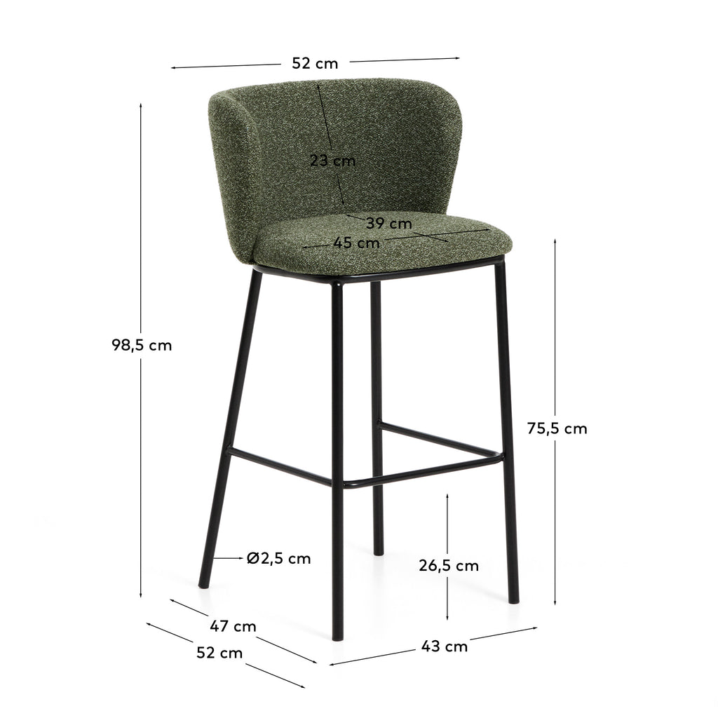 Ciselia dark green thick chenille stool with black finish steel legs FSC Mix Credit 75cm