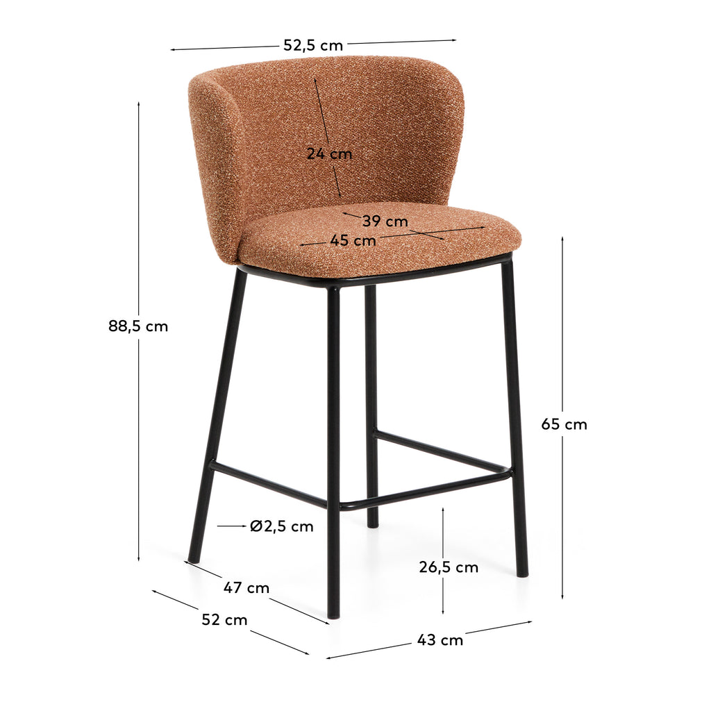 Ciselia terracotta thick chenille stool with black finish steel legs FSC Mix Credit 65cm