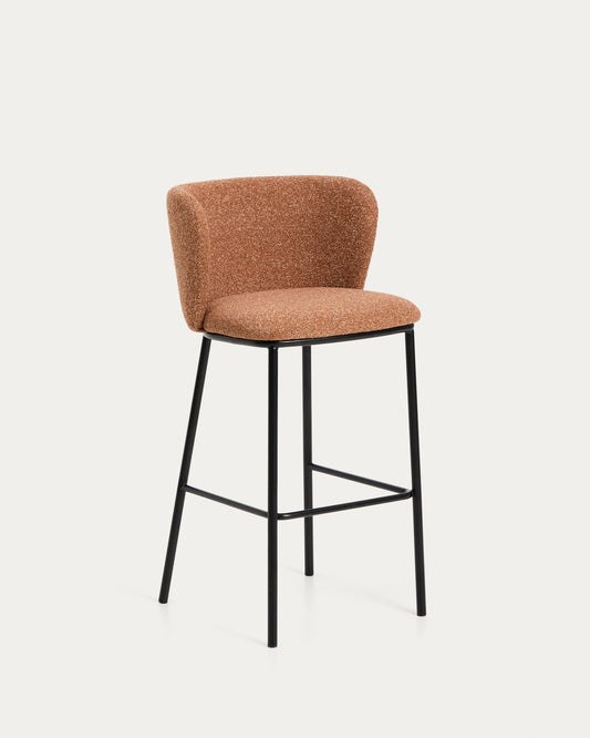 Ciselia terracotta thick chenille stool with black finish steel legs FSC Mix Credit 75cm