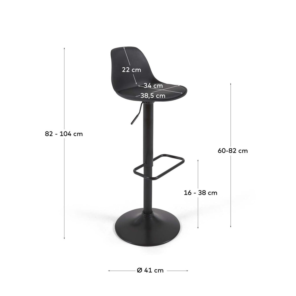 Orlando-T barstool - black synthetic leather and matt black steel 60-82 cm