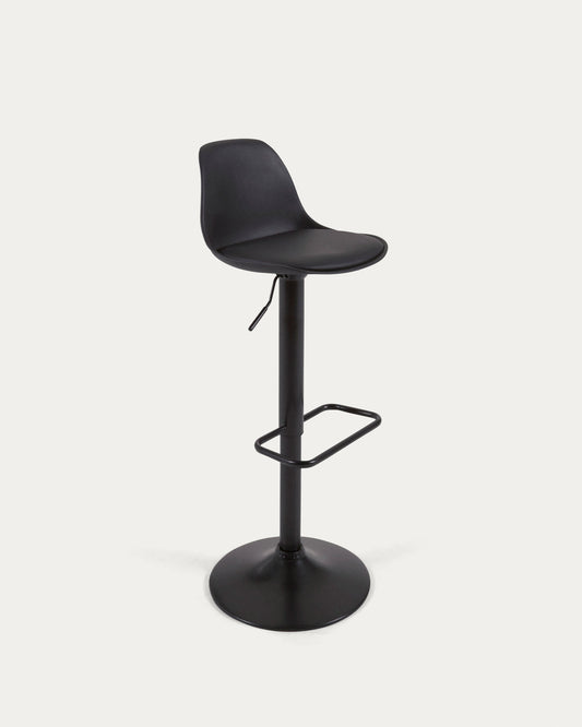 Orlando-T barstool - black synthetic leather and matt black steel 60-82 cm