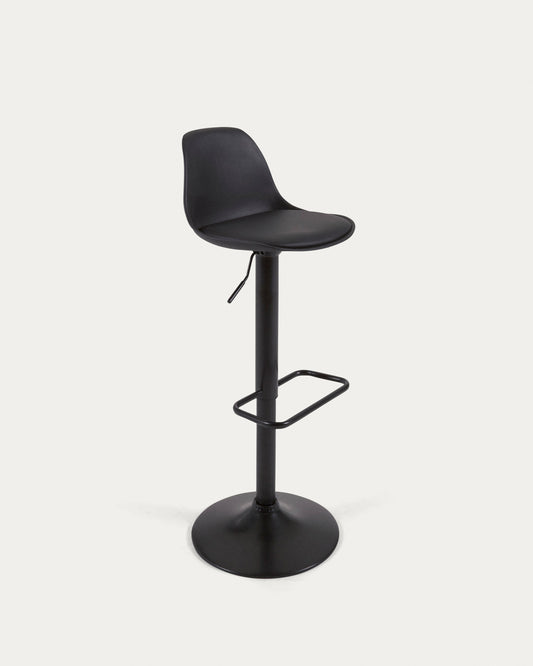 Orlando-T barstool - black polyurethane and matt black steel 60-82 cm