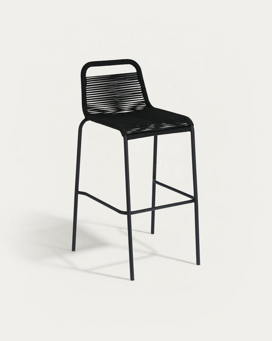 Lambton stackable stool in black rope and black finish steel, 74 cm