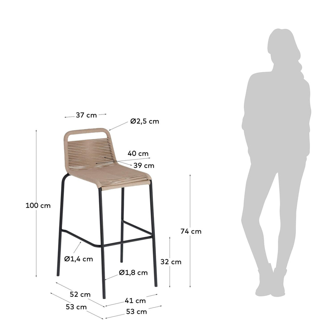 Lambton stackable stool in brown rope and black finish steel 74 cm