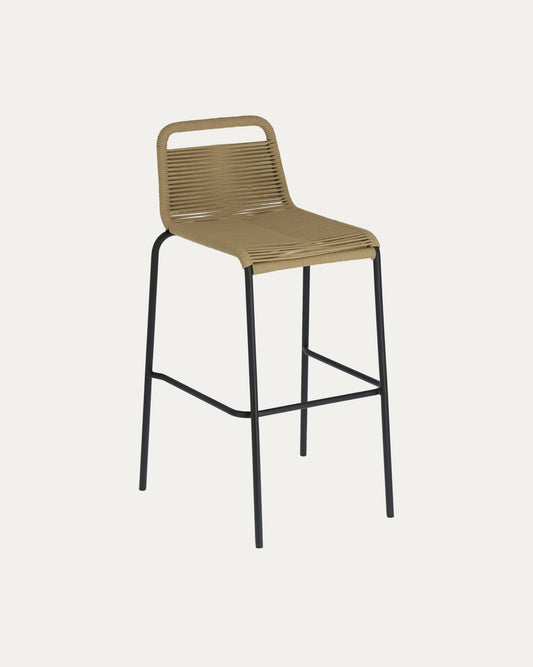 Lambton stackable stool in brown rope and black finish steel 74 cm