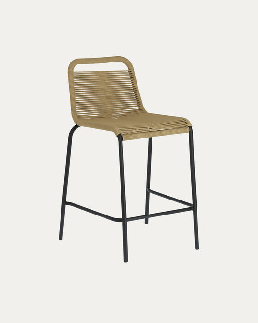 Lambton stackable stool in brown rope and black finish steel, 62 cm