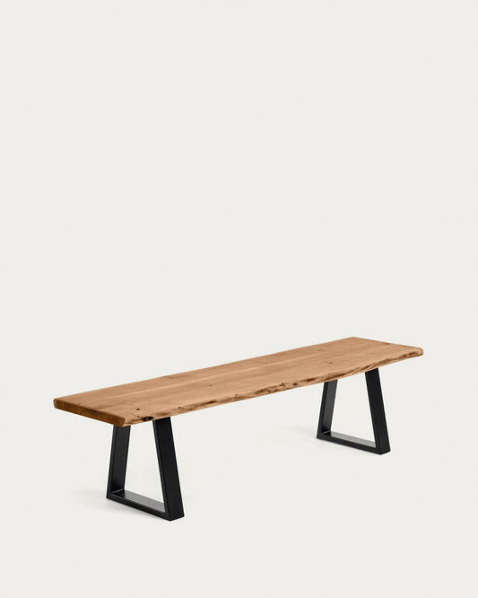 Alaia bench in solid acacia wood with black steel legs, 160 cm