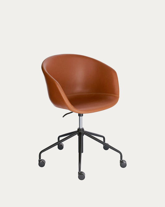 Yvette faux leather office chair in brown with steel legs in a black finish