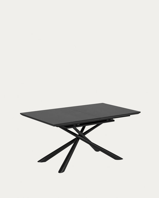 Theone extendable glass table with steel legs with black finish 160 (210) x 90 cm