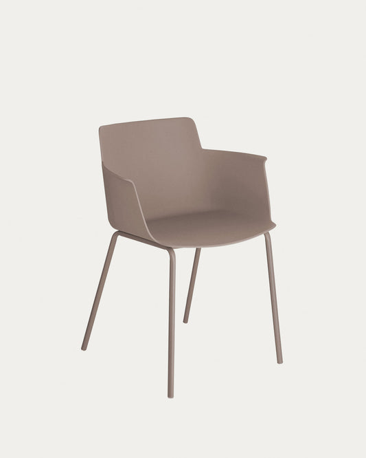 Hannia brown chair with armrests with brown steel legs