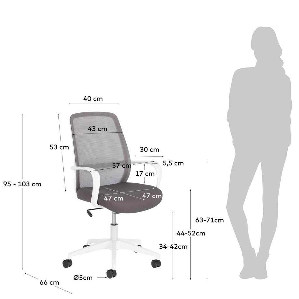 Melva office chair in grey and legs made of steel in white