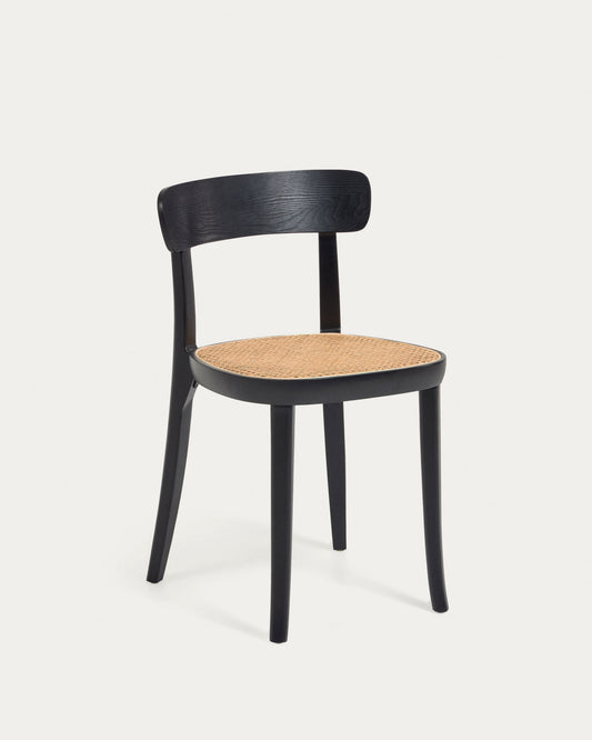 Romane chair in solid beech with black finish, ash veneer and rattan