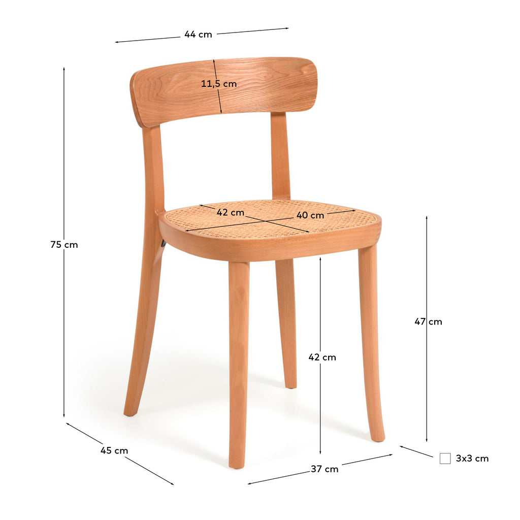 Romane chair in solid beech with natural finish, ash veneer and rattan