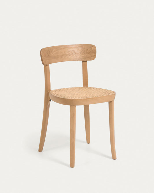 Romane chair in solid beech with natural finish, ash veneer and rattan