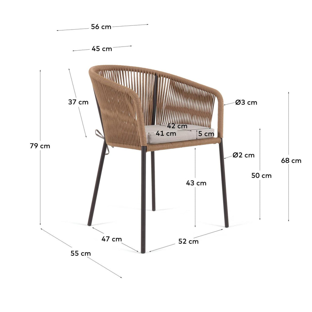 Yanet beige rope chair with galvanised steel legs