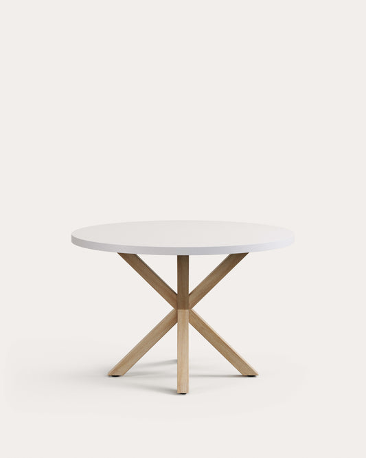 Argo round table in melamine with white finish and wood effect steel legs Ø 120 cm