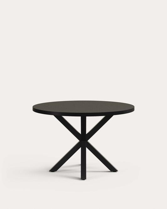 Argo round table in black lacquered MDF with steel legs with black finish Ø 120 cm