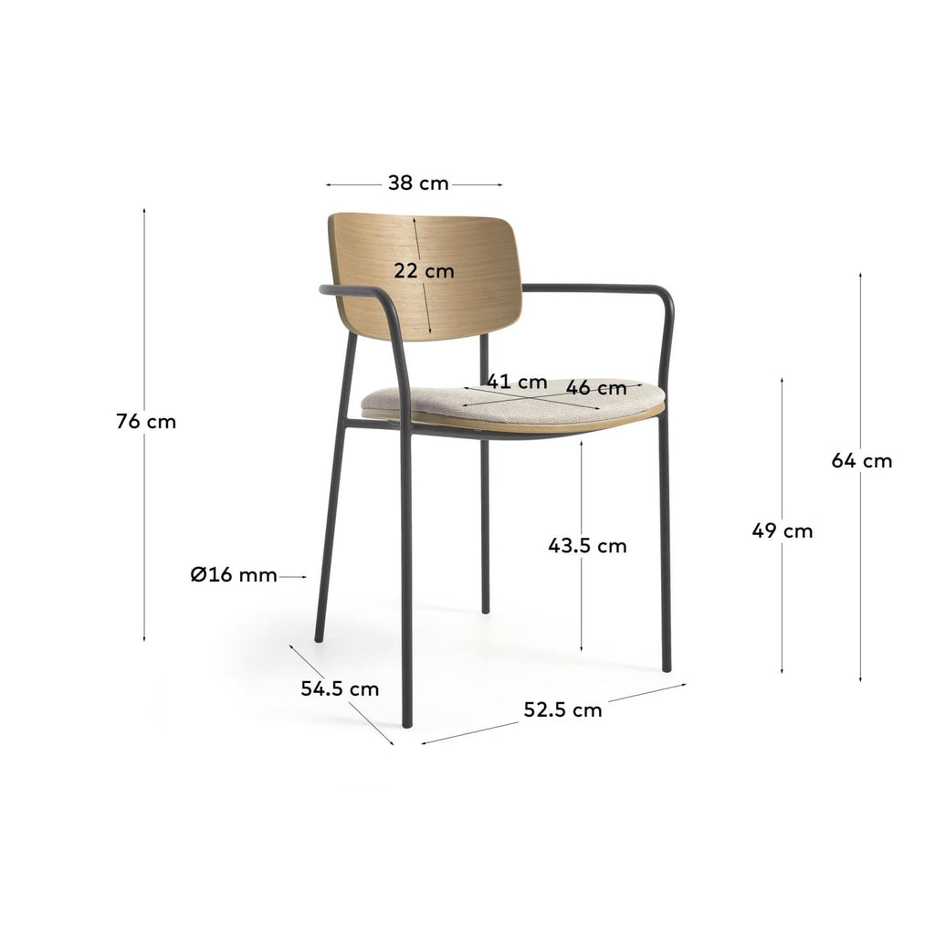 Maureen stackable chair in poplar plywood with light tone finish and black metal legs, 100% FSC.