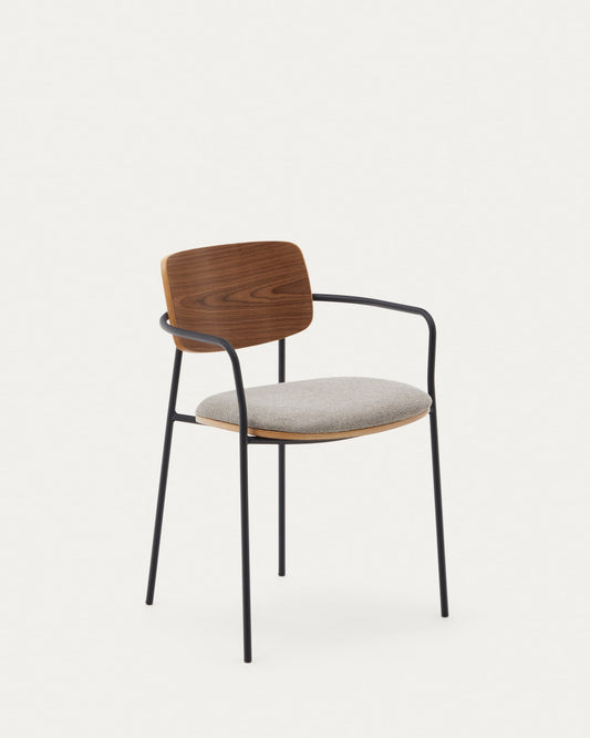 Maureen stacking chair in poplar plywood with warm tone finish and black metal legs, 100% FSC