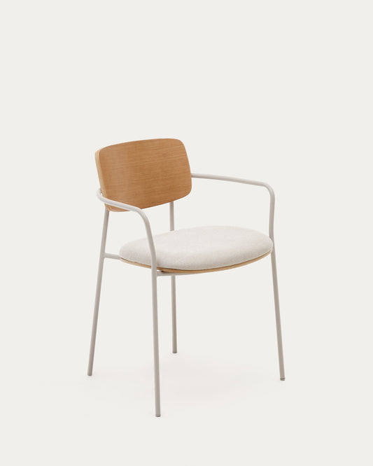 Maureen stackable chair in natural oak veneer and  metal legs with beige  finish