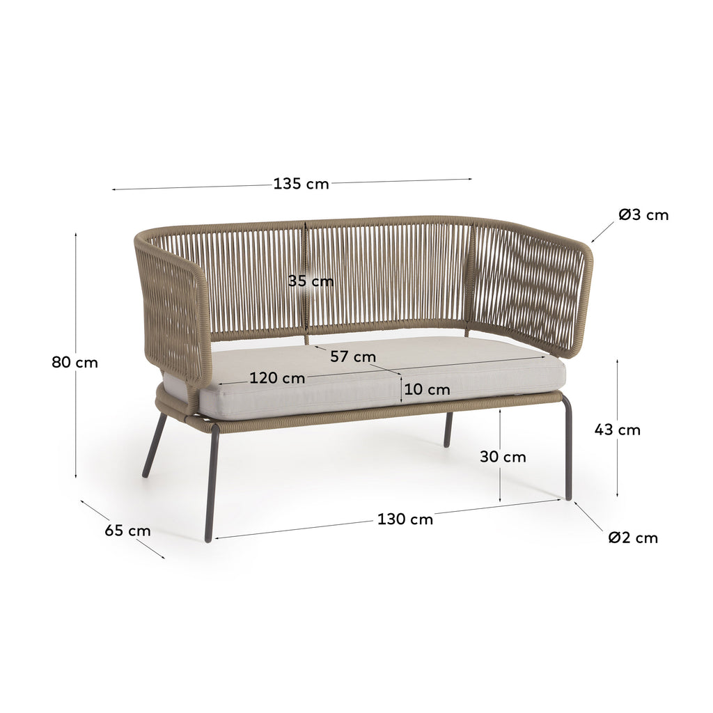 Nadin 2 seater sofa in beige cord with galvanised steel legs, 135 cm
