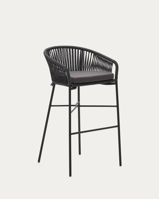 Yanet stackable stool made from black cord and galvanised steel, height 80 cm