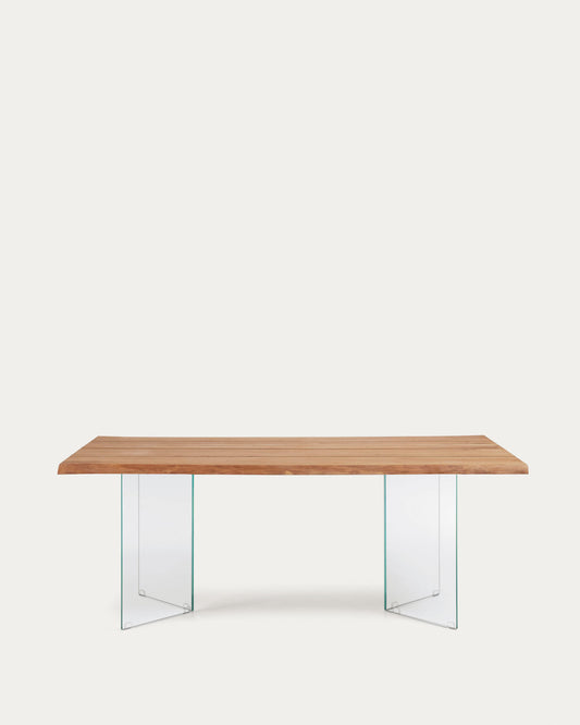 Lotty table in oak veneer with natural finish and glass legs 180 x 100 cm