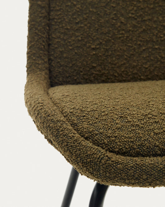 Aimin chair in green bouclé and steel legs with a matte black painted finish