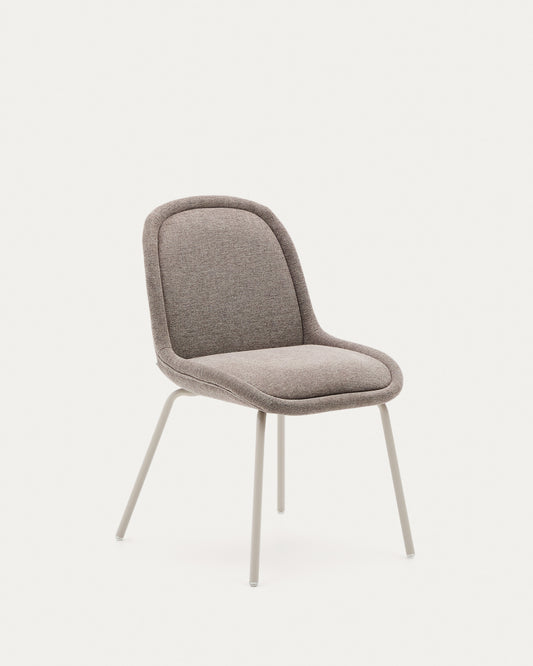 Aimin chair in brown chenille and steel legs with a matte beige painted finish FSC Mix Credit