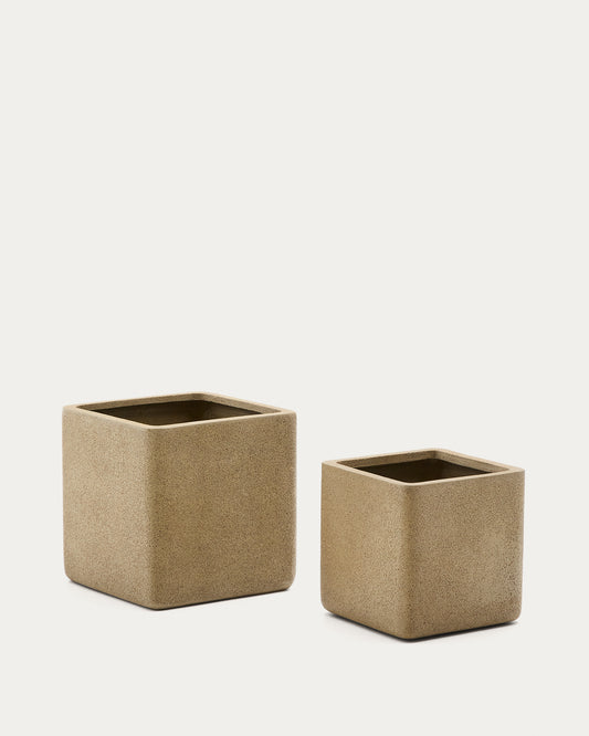 Set of 2 Minoa planters with mustard stone effect 44 x 44 cm