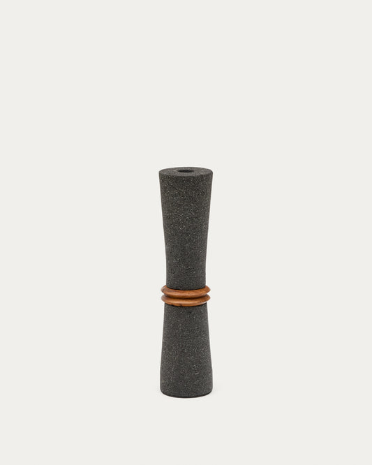 Naro vase in black stone and teak wood 30cm