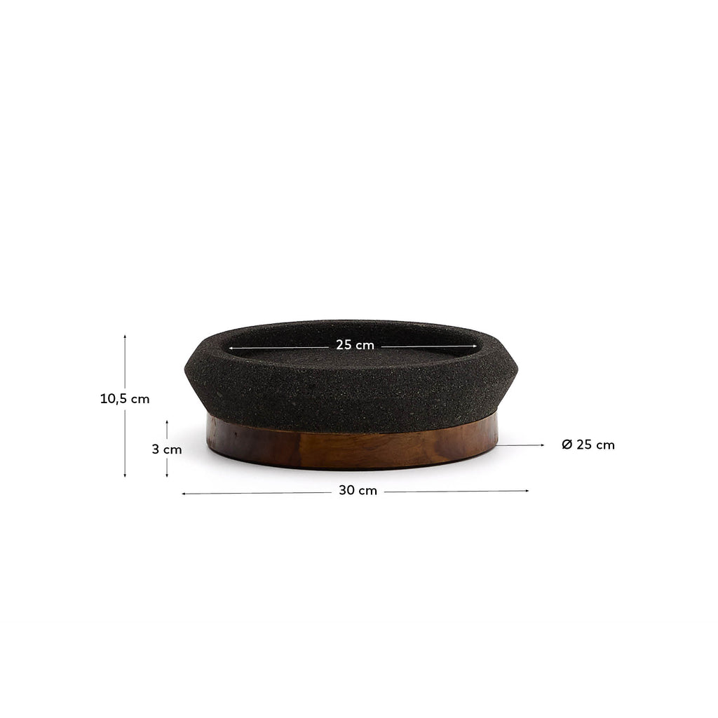 Naro centrepiece in black stone and teak wood Ø30cm