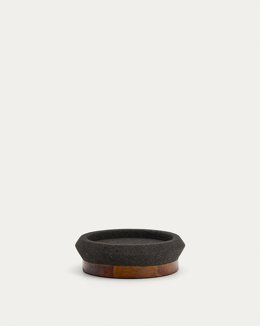 Naro centrepiece in black stone and teak wood Ø30cm
