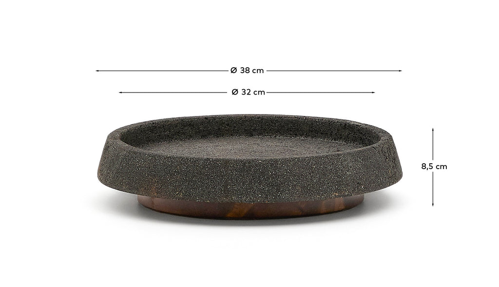 Naro centrepiece in black stone and teak wood Ø38cm