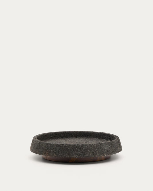 Naro centrepiece in black stone and teak wood Ø38cm