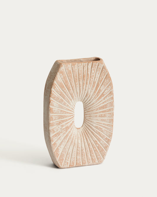 Valura vase in pink and beige papier-mâché 31 cm