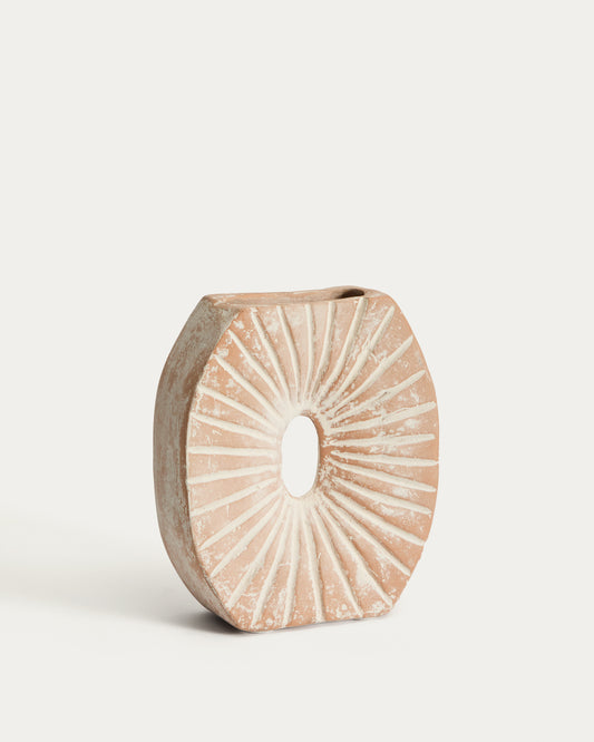 Valura vase in pink and beige papier-mâché 21 cm