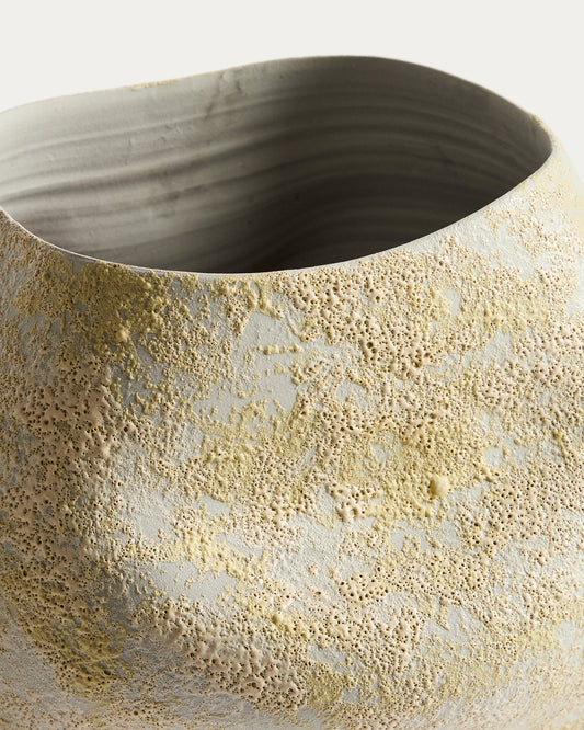 Medira ecru and yellow ceramic vase 35.5cm