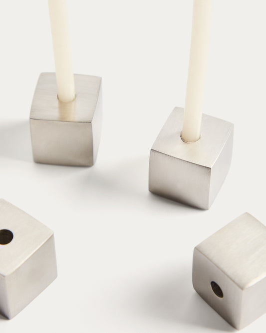 Acadia set of 4 stainless steel candle holders with matte silver finish