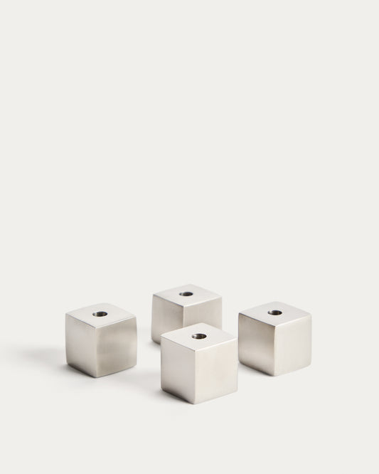 Acadia set of 4 stainless steel candle holders with matte silver finish