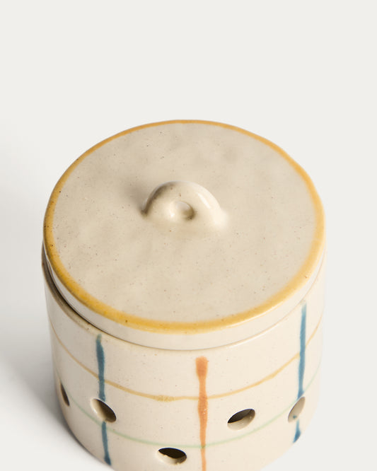 Belor ceramic garlic pot with multicoloured lines 9.8 cm