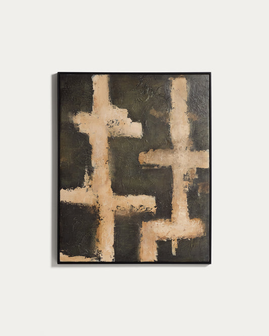 Emeri hand-painted abstract picture in olive green and beige 80 x 100cm