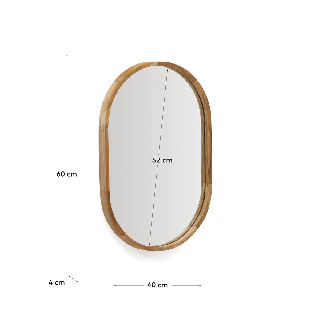 Magda mirror made of solid teak wood with a natural finish Ø 40 x 60 cm