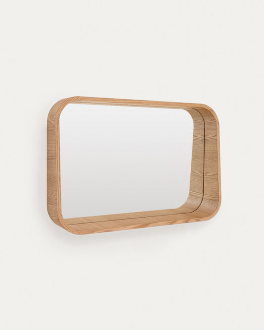 Salaya ash laminated plywood framed mirror in a natural finish, 90 x 60 cm