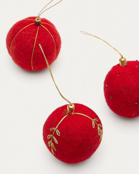 Breshi set of 3 large red decorative pendant balls with gold details